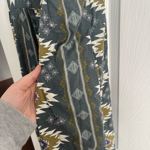 Sonoma Geometric Green and White midi linen dress size large - Picture 2 of 5